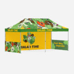 Custom Canopy Tent Package 10x20 with vibrant branding and partial sidewalls.