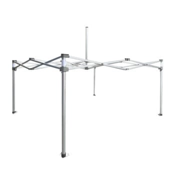 Aluminum frame structure for canopy tent with adjustable legs and durable square tubing design.