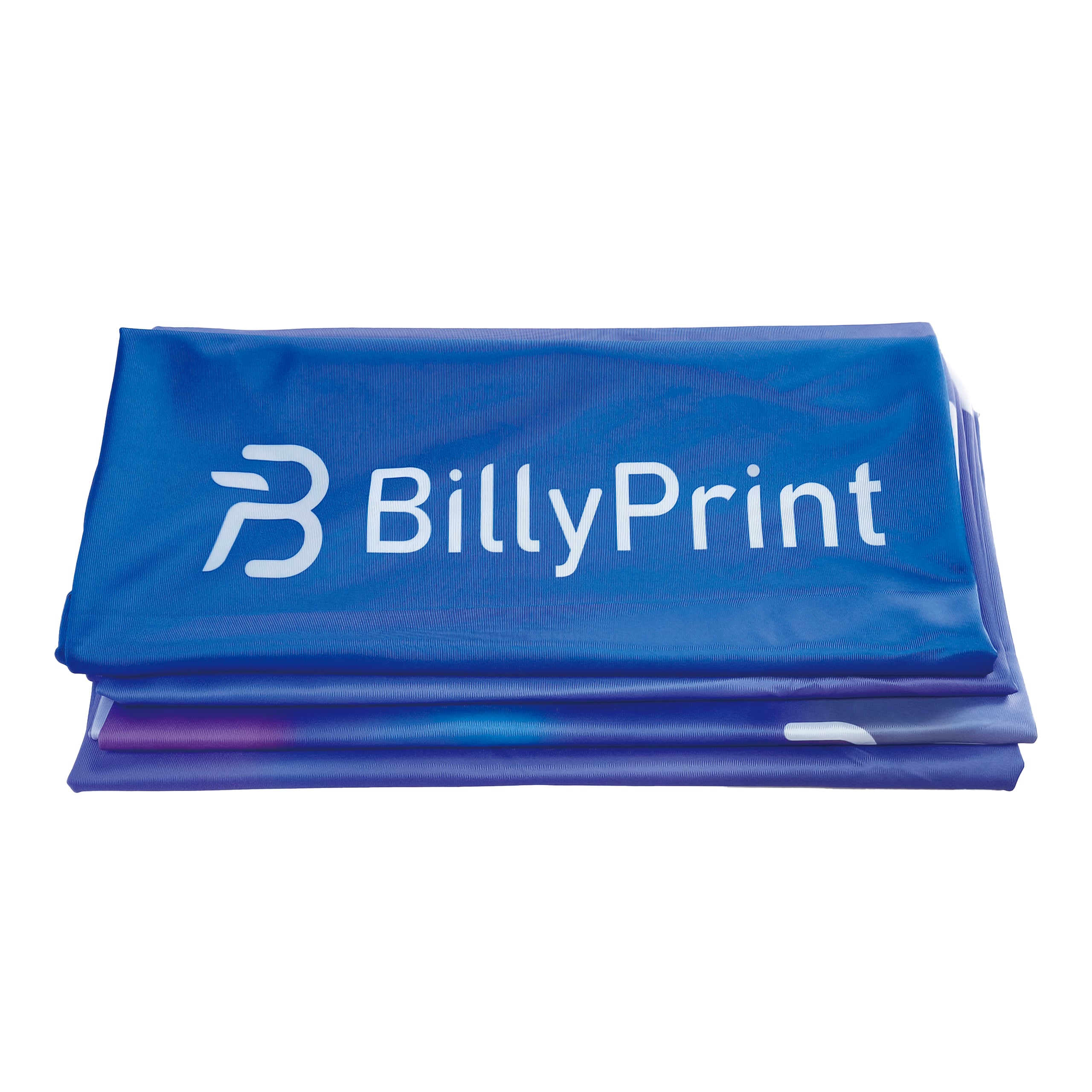 Folded blue graphic for Custom Tension Fabric Display with BillyPrint logo
