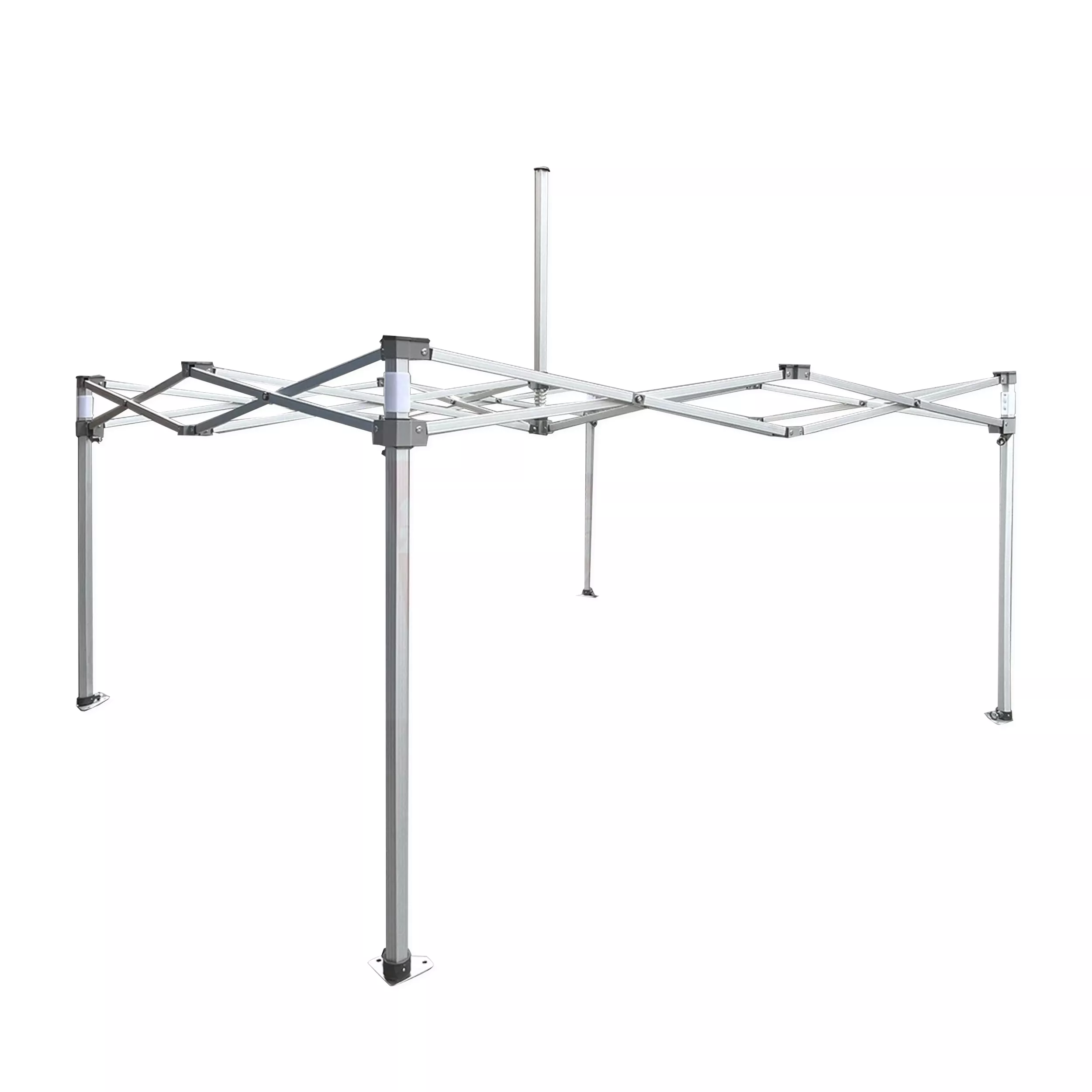 Aluminum frame structure for canopy tent with adjustable legs and durable square tubing design.