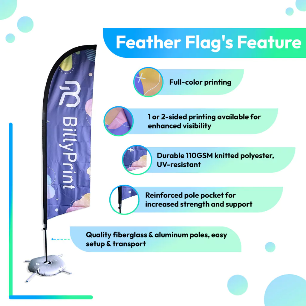 10 Reasons Why Custom Vertical Flags Are the Best Outdoor Advertising Solution 1 Custom vertical flags product features with full-color printing and UV-resistant fabric