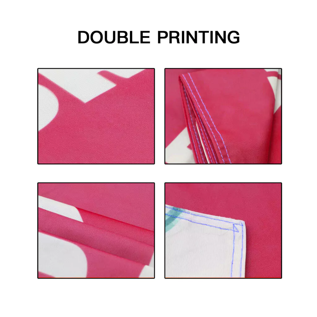 10 Reasons Why Custom Vertical Flags Are the Best Outdoor Advertising Solution 4 Double-sided printing details of custom vertical flags fabric stitching